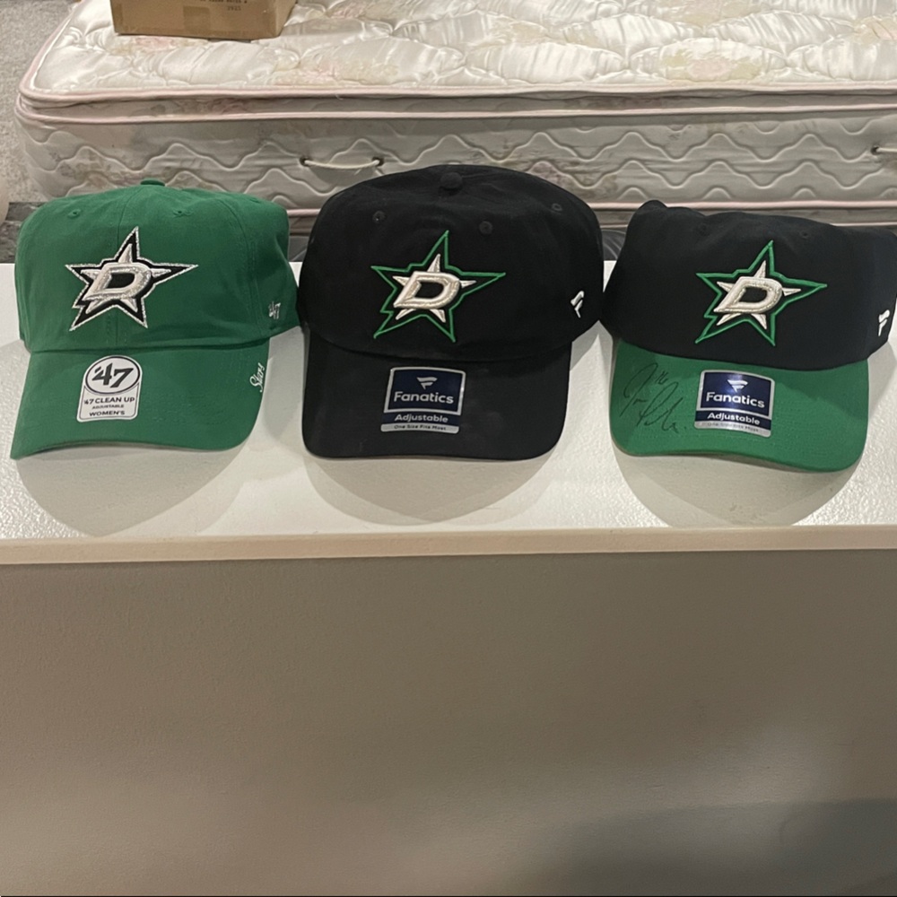 Three Dallas Stars Hats - 1 Women’s - 2 Men’s - 1 men’s signed by Joe Pavelski